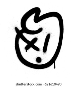 Graffiti surprised emoji sprayed in black on white