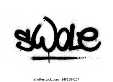graffiti swole word sprayed in black over white