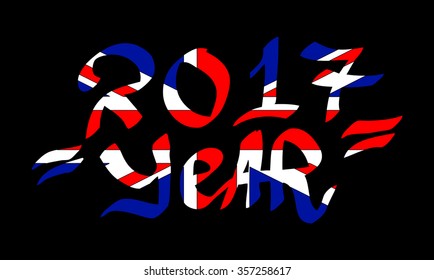 Graffiti tag 2017 year coloring as the England flag. Vector art.