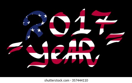 Graffiti tag 2017 year coloring as the USA flag. Vector art.