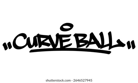 Graffiti tag artwork of "Curveball" in bold black hand-drawn style. Urban street lettering with baseball theme and transparent background, ideal for edgy and sporty designs.
