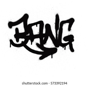 graffiti tag bang sprayed with leak in black on white