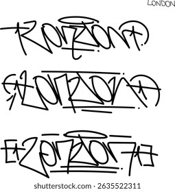 Graffiti tag with black marker. London 2 city name. No background in vector graphic.