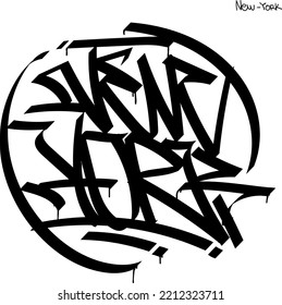 Graffiti tag with black marker. New York city name. No background in vector graphic.