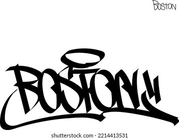 Graffiti tag, with a black marker, with smudges. The word Boston.