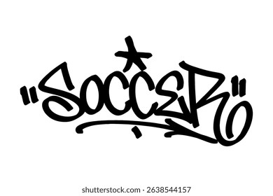 Graffiti tag “Soccer” in bold black, crafted in clean vector style with urban street vibes. Perfect for sports-themed artworks blending football energy, youth culture, and graffiti expression.