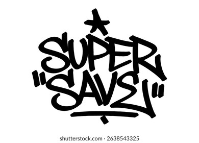 Graffiti tag “Super Save” in bold black with dynamic street-style lettering. A clean vector design perfect for football themes, goalkeeper energy, and urban sports-inspired digital artwork.