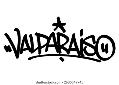 Valparaíso graffiti tag in bold black lettering on white background. Clean urban style, perfect for vibrant Chilean port city culture, colorful vibes, and creative street art projects.