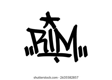 Graffiti tag “Rim” in bold black lettering on transparent background. Captures the essence of the basketball rim, perfect for urban street art and dynamic sports designs.