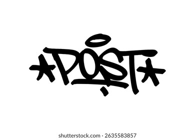 Graffiti tag “Post” in bold black lettering on transparent background. Represents the basketball post play, perfect for dynamic street art and sports-themed designs.