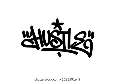 Graffiti tag “Hustle” in bold black lettering on transparent background. Urban street style, perfect for basketball hustle culture, streetwear, and edgy graphic design projects.
