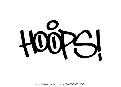 Graffiti tag “Hoops” in bold black lettering on transparent background. Urban street vibe, perfect for basketball culture, youth sports, and energetic graphic design projects.