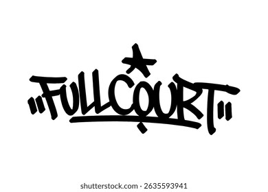 Graffiti tag “Fullcourt” in bold black lettering on transparent background. Perfect for streetball style, full-court intensity, and urban basketball-themed art projects.