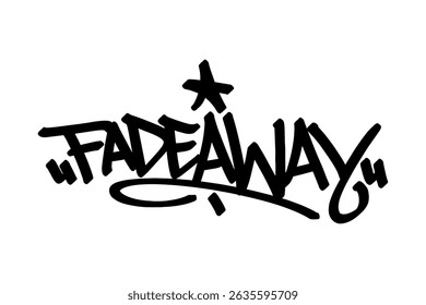 Graffiti tag “Fadeaway” in bold black lettering on transparent background. Stylish street art, perfect for smooth basketball shots and dynamic urban sports visuals.