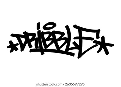 Graffiti tag “Dribble” in bold black lettering on transparent background. Urban street style, perfect for dynamic basketball moves and energetic sports designs.