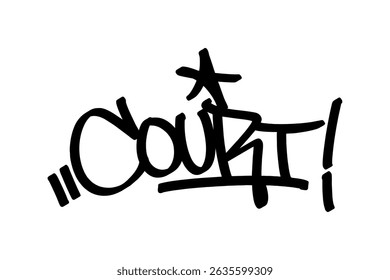 Graffiti tag “Court” in bold black lettering on transparent background. Urban street art style, perfect for basketball courts and dynamic sports designs.
