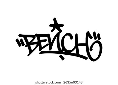 Graffiti tag “Bench” in bold black lettering on transparent background. Urban street art style representing the basketball bench area with clean, edgy vibes.