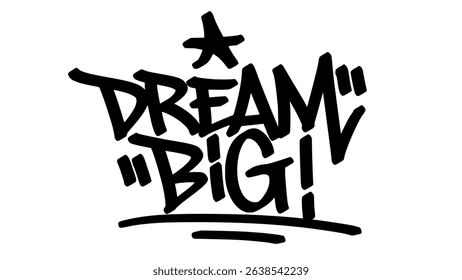 Graffiti tag “Big Dream” in bold black letters on transparent background. Urban street art style with inspiring and ambitious vibe, perfect for motivational and creative graphic projects.
