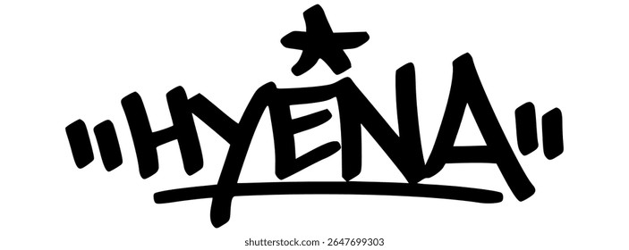 Graffiti tag of “Hyena” in bold black letters with chaotic street energy. A fierce and wild urban animal design for edgy digital or fashion projects.