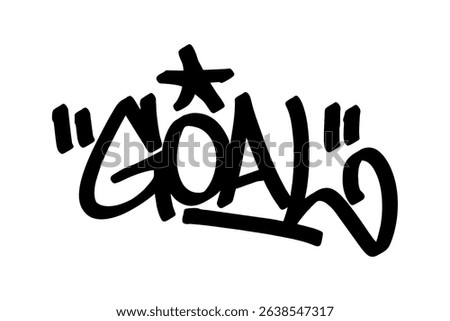 Graffiti tag “Goal” in bold black vector style. Dynamic urban street art capturing the excitement of scoring in football, perfect for sports themes, youth culture, and energetic digital designs.