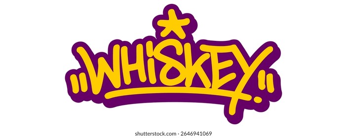 Graffiti tag of “Whiskey” in bold mature strokes with vintage vibes. Ideal for bar branding, strong drink visuals, and classic masculine themes.