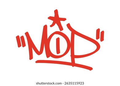 Graffiti tag “Mop” in bold red lettering on transparent background. Clean street style, ideal for daily tools, home cleaning themes, and edgy urban-inspired graphic projects.