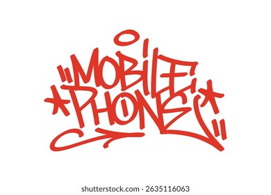 Graffiti tag “Mobile Phone” in bold red lettering on transparent background. Urban digital style, perfect for tech themes, street culture, and vibrant creative design projects.