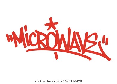 Graffiti tag “Microwave” in bold red lettering on transparent background. Urban street vibe, perfect for daily appliance themes, kitchen tools, and edgy creative design projects.