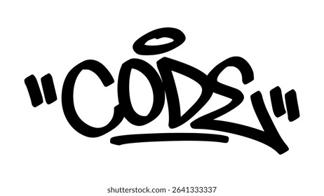 Graffiti tag “Code” in bold street handstyle. Urban vector lettering with a tech-savvy vibe—perfect for digital culture, programmer merch, and futuristic street-style graphics.
