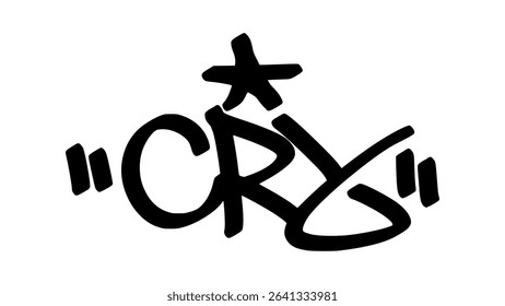 Graffiti tag “Cry” in bold street handstyle. Urban vector lettering with emotional, raw energy—perfect for expressive artwork, emotional street branding, and moody visual statements.

