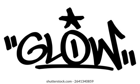 Graffiti tag “Glow” in bold street handstyle. Urban vector lettering with bright and radiant vibe—great for beauty themes, night culture, and stylish street-inspired graphic designs.
