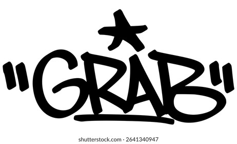 Graffiti tag “Grab” in bold street handstyle. Urban vector lettering with bold and action-driven vibe—perfect for street culture, dynamic design themes, and edgy visual branding.
