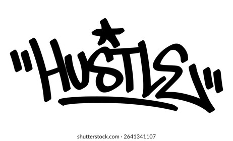 Graffiti tag “Hustle” in bold street handstyle. Urban vector lettering with gritty and ambitious vibe—perfect for grind culture, motivation themes, and bold streetwear-style graphics.
