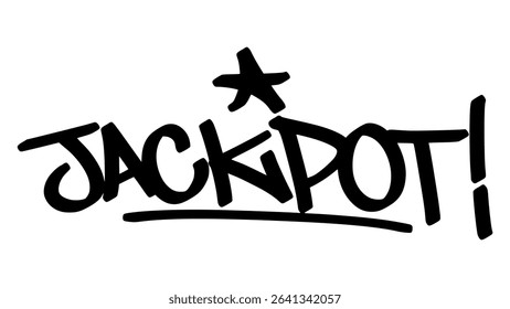 Graffiti tag “Jackpot” in bold street handstyle. Urban vector lettering with lucky and flashy vibe—great for casino themes, big wins, success graphics, and bold street-style artwork.
