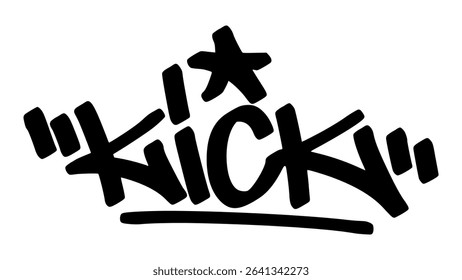 Graffiti tag “Kick” in bold street handstyle. Urban vector lettering with energetic and powerful vibe—perfect for sports themes, action graphics, and dynamic street-style designs.
