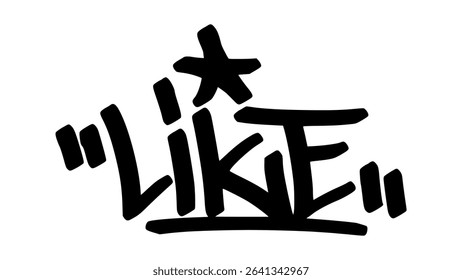 Graffiti tag “Like” in bold street handstyle. Urban vector lettering with positive and social vibe—ideal for digital culture, social media themes, and expressive street-style graphics.
