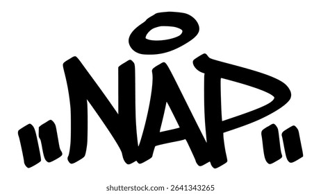 Graffiti tag “Nap” in bold street handstyle. Urban vector lettering with relaxed and chill vibe—perfect for rest, downtime themes, and casual street-style designs.
