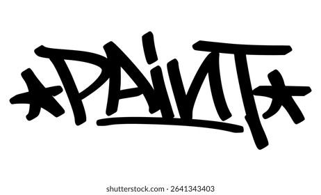 Graffiti tag “Paint” in bold street handstyle. Urban vector lettering with creative and artistic vibe—perfect for art themes, street art culture, and colorful design projects.

