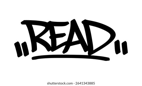 Graffiti tag “Read” in bold street handstyle. Urban vector lettering with thoughtful and intellectual vibe—perfect for education, knowledge, and learning-themed street designs.
