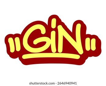 Grafite tag de "Gin" com linhas nítidas limpas e vibe botânica fresca. Ideal para coquetéis visuais, marca de bar e estilos de bebidas urbanas elegantes.