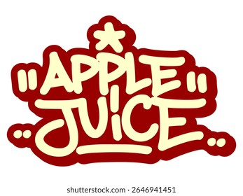 Grafite tag de "Suco de Maçã" em estilo crocante e frutado com traços arrojados de spray. Ideal para marcas de bebidas naturais, arte de menu e projetos de estilo urbano.