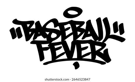 Graffiti tag design of "Baseball Fever" in bold hand-drawn black ink. Urban street style lettering with transparent background, perfect for sports lovers and edgy design themes.