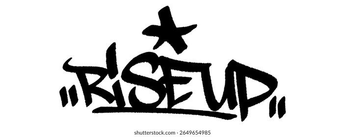 Graffiti tag “Rise Up” for Egypt Revolution Day, powerful urban mural with strength and activist vibe.