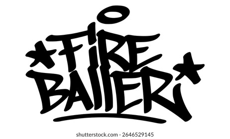 Graffiti tag of "Fire Baller" in bold black hand-drawn style. Urban street lettering with baseball theme and transparent background, perfect for energetic and edgy sports designs.