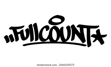 Graffiti tag of "Full Count" in bold black hand-drawn style. Urban street lettering with baseball theme and transparent background, great for sporty, edgy, and youth-focused designs.