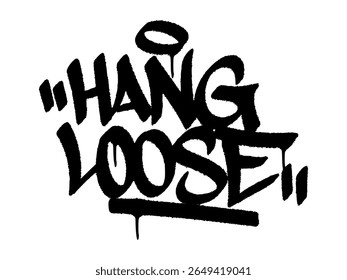 Graffiti tag "Hang Loose" para o dia de Hammock, mural urbano com relaxante vibração divertida de verão.
