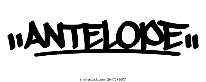 Graffiti tag of “Antelope” in hand-drawn black lettering with urban street vibes. Great for t-shirt design, posters, or digital assets with a wild theme.