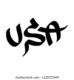 Graffiti tag inscription USA on a white background.