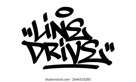 Graffiti tag of "Line Drive" in bold black hand-drawn style. Urban street lettering with baseball theme and transparent background, perfect for sporty and fast-paced visual design.