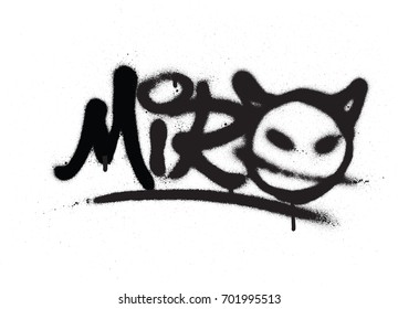 graffiti tag miro sprayed with leak in black on white